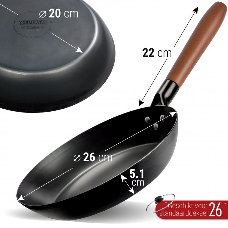 Yosukata Koekenpan (26 cm, Zwart Koolstofstaal, Voorbehandeld)