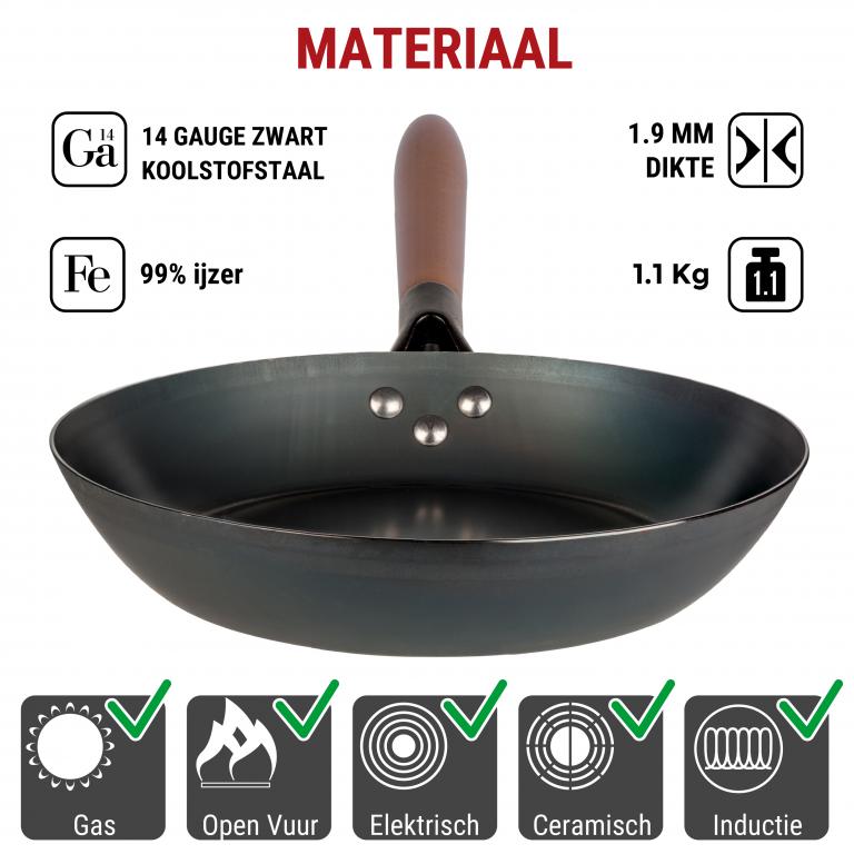 Yosukata Koekenpan (26 cm, Zwart Koolstofstaal, Voorbehandeld)