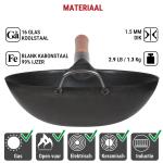 Small Yosukata 30 cm Wok van zwart koolstofstaal  (Platte bodem, Voorgezouten)