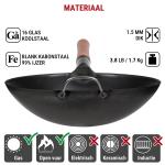 Small Yosukata 36 cm Wok van zwart koolstofstaal  (Ronde bodem, Voorgezouten)