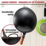 Small Yosukata 36 cm Wok van zwart koolstofstaal  (Ronde bodem, Voorgezouten)