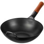 Small Yosukata 30 cm Wok van zwart koolstofstaal  (Platte bodem, Voorgezouten)