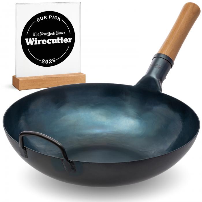 Yosukata 34 cm Wok van blauw koolstofstaal (Platte bodem, Voorgezouten)